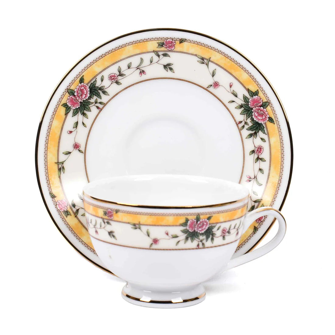 Yeseniya 12-Piece Tea Cup & Saucer Set – Elegant Yellow Porcelain Tableware | Premium Ceramic by Dankotuwa Sri Lanka