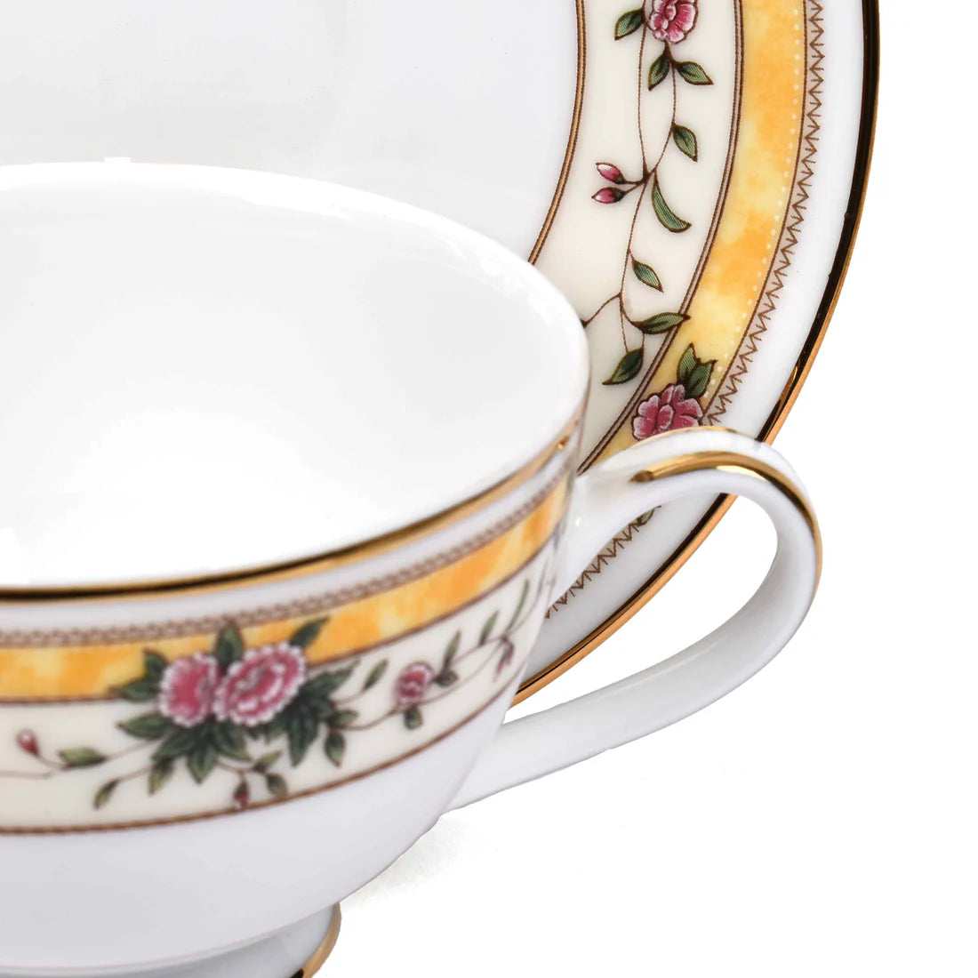 Yeseniya 12-Piece Tea Cup & Saucer Set – Elegant Yellow Porcelain Tableware | Premium Ceramic by Dankotuwa Sri Lanka