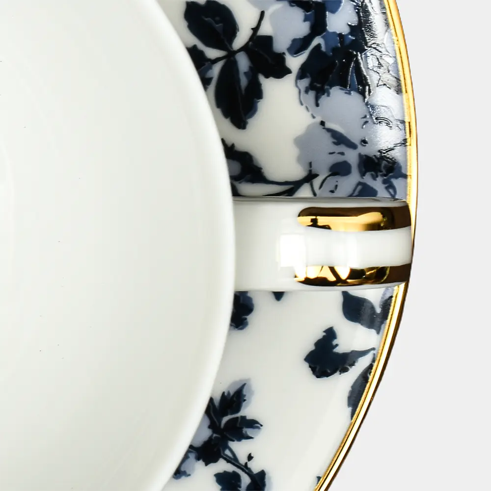 Zeneta Leaves 12-Piece Tea Cup & Saucer Set – Premium Porcelain Blue Leaf Design Dankotuwa Sri Lanka Fine Ceramic Tableware
