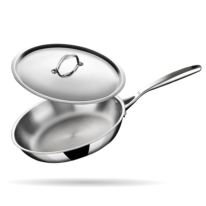 24cm Stahl Artisan Triply Stainless Steel Fry Pan with Lid – Induction & Gas Compatible