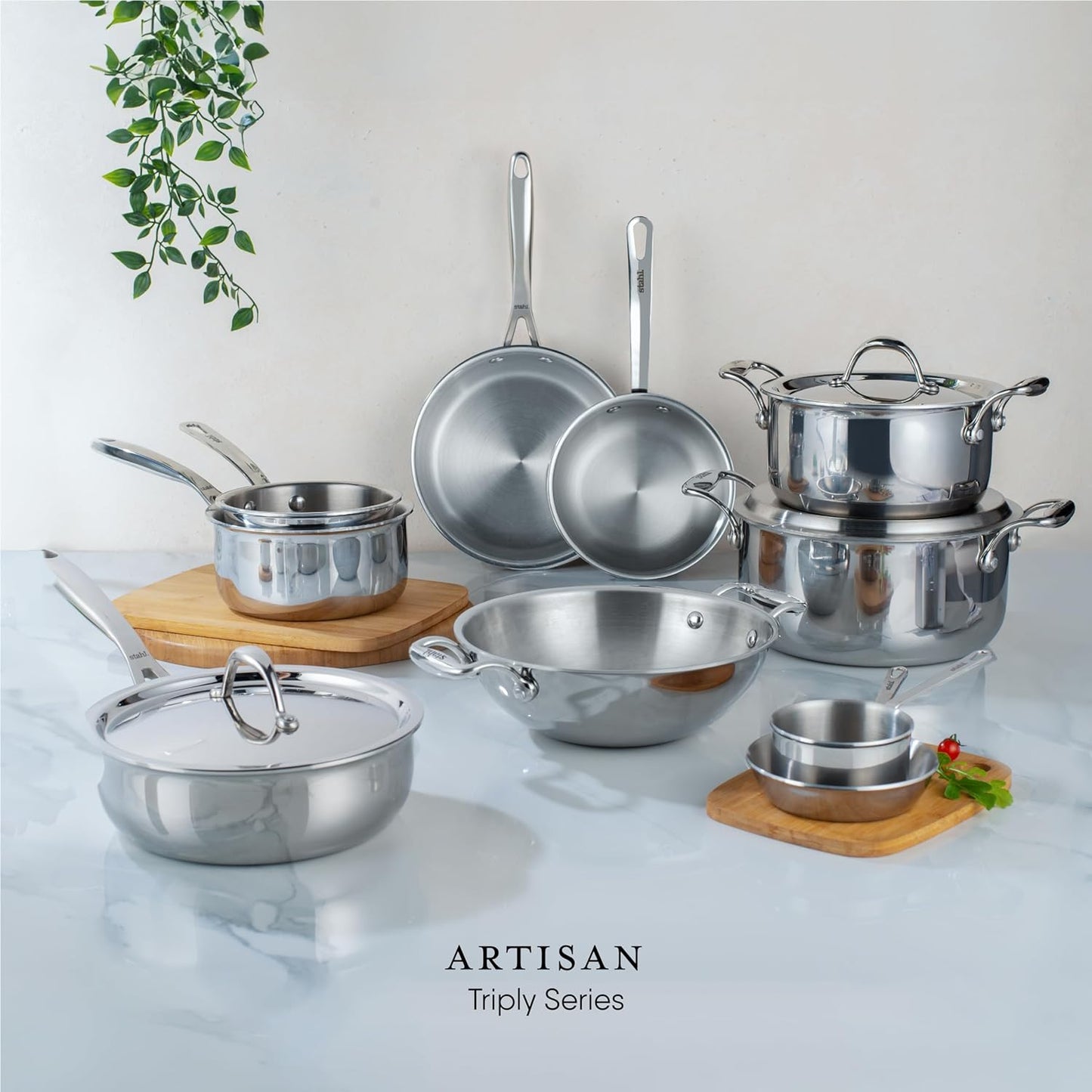 24cm Stahl Artisan Triply Stainless Steel Fry Pan with Lid – Induction & Gas Compatible