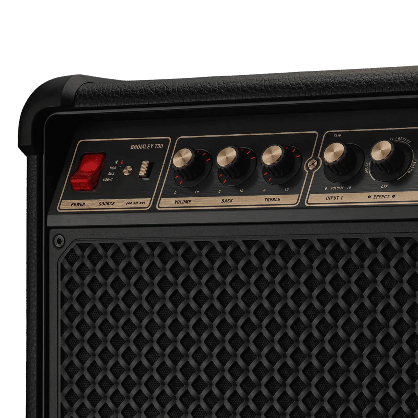 Marshall Bromley 750 Portable Bluetooth Party Speaker with Loud Stereo Sound, Deep Bass & Treble Control, Mic & Instrument Inputs, LED Lights (Black & Brass)