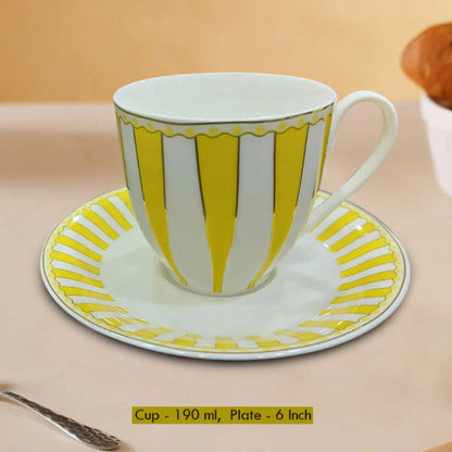 American Brunswick Luxury Porcelain Cup & Saucer Set – Classic Stripe Design (Set of 6)