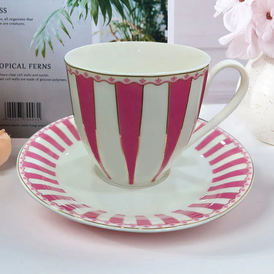 Brunswick American Luxury Porcelain Cup & Saucer Set – Classic Stripe Design (Set of 6)