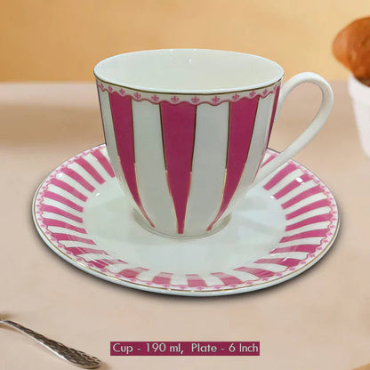 Brunswick American Luxury Porcelain Cup & Saucer Set – Classic Stripe Design (Set of 6)