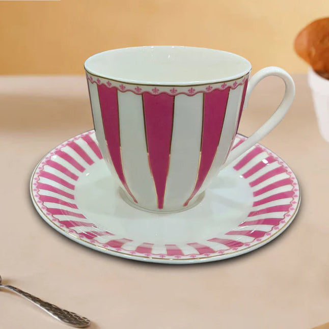 Brunswick American Luxury Porcelain Cup & Saucer Set – Classic Stripe Design (Set of 6)