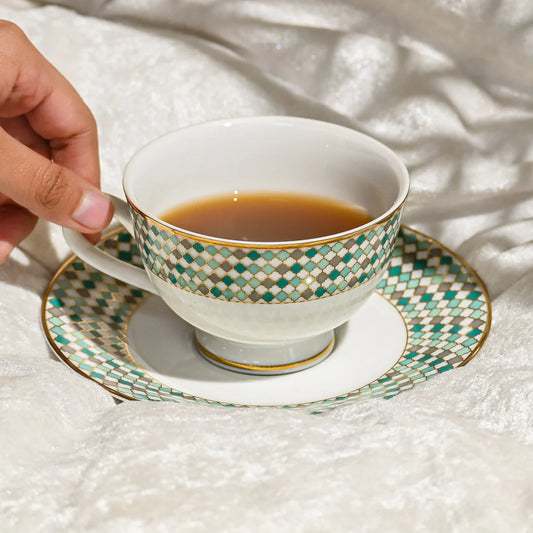 Christolite 12-Piece Tea Cup & Saucer Set – Elegant Teal Porcelain Tableware  Premium Ceramic by Dankotuwa Sri Lanka