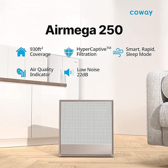 Coway Airmega 250 (AP-1720H) Air Purifier – Anti-Virus True HEPA H13, 8500H Filter Life, Removes PM 0.01 with 99.999% Efficiency for Living Room