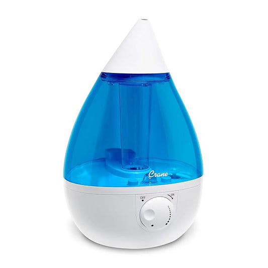 Crane Ultrasonic Cool Mist Humidifier for Baby Nursery & Large Rooms – 1 Gallon, Adjustable Humidity, Auto Shut-Off, Easy to Clean, Blue & White