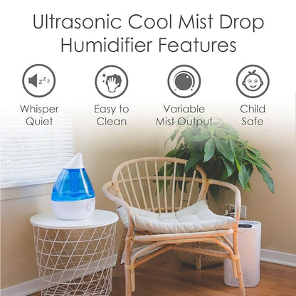 Crane Ultrasonic Cool Mist Humidifier for Baby Nursery & Large Rooms – 1 Gallon, Adjustable Humidity, Auto Shut-Off, Easy to Clean, Blue & White