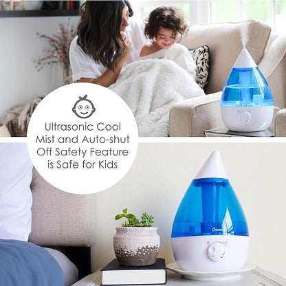 Crane Ultrasonic Cool Mist Humidifier for Baby Nursery & Large Rooms – 1 Gallon, Adjustable Humidity, Auto Shut-Off, Easy to Clean, Blue & White