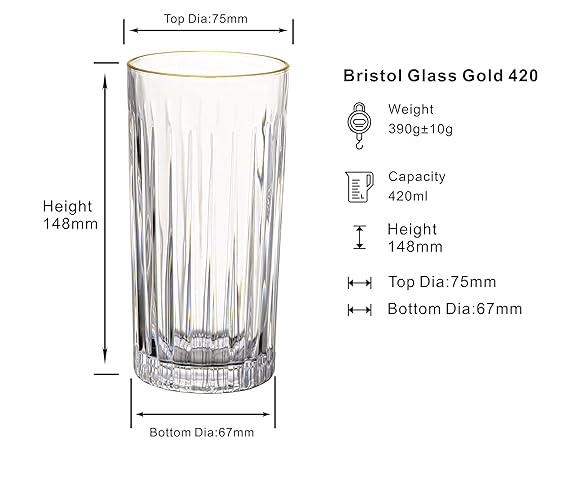 DUBBLIN Bristol 420 Gold Premium Juice and Water Glasses - Set of 6