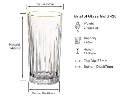 DUBBLIN Bristol 420 Gold Premium Juice and Water Glasses - Set of 6