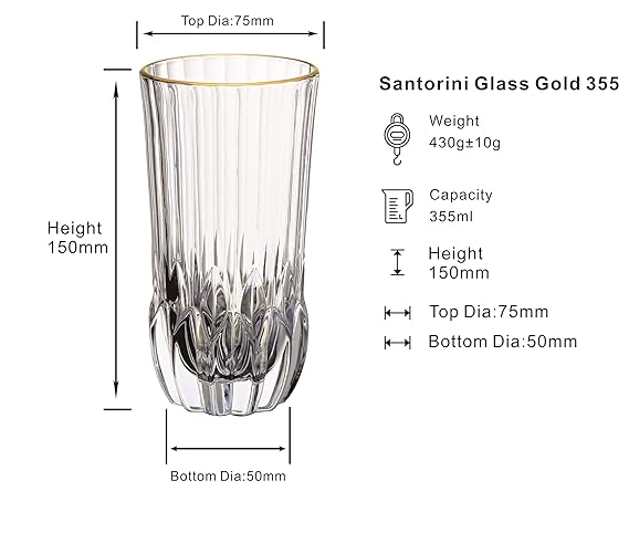DUBBLIN Santorini 335 Gold Premium Juice and Water Glasses - Set of 6