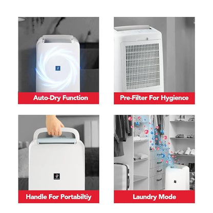 SHARP DW-P10M-W Electric Dehumidifier with Plasmacluster Technology – Removes Mold, Viruses, Odors & Excess Moisture for Cleaner Home Air
