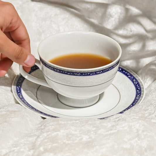 Dinole 12-Piece Tea Cup & Saucer Set – Premium Porcelain Ceramic – Blue Design – Dankotuwa Sri Lanka Fine Tableware
