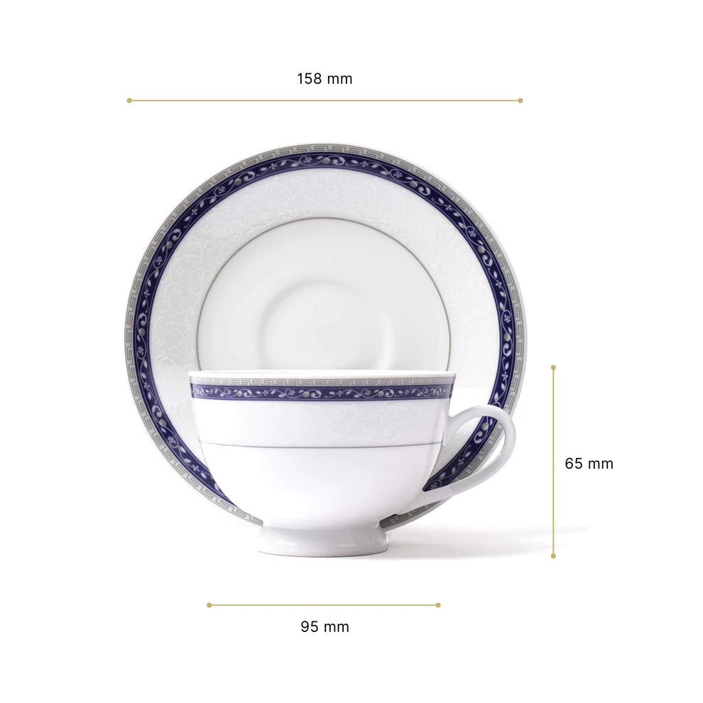 Dinole 12-Piece Tea Cup & Saucer Set – Premium Porcelain Ceramic – Blue Design – Dankotuwa Sri Lanka Fine Tableware