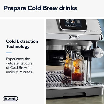 DeLonghi Cold Brew Coffee Machine, La Specialista Touch EC9455.M, Barista Style Espresso Coffee Machine with Built-in Grinder, 9 Recipes, Intuitive Touch Control, Automatic or Manual Milk Frother