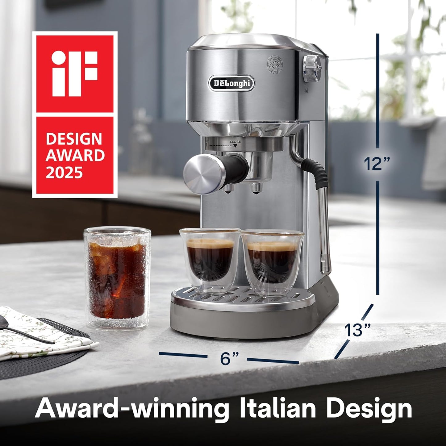 De’Longhi Dedica Duo EC890 Barista Coffee Machine  Pump Espresso & Cold Brew Maker  Manual Coffee Machine with Touchscreen & Latte Art Steam Wand  Compact 15 cm Design  Fits Cups up to 13 cm