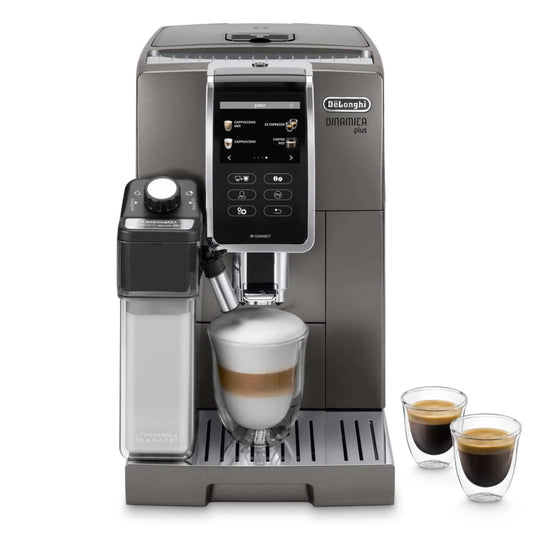 De'Longhi Dinamica Plus ECAM 370.95.T Titanium Automatic Coffee Machine – Bean to Cup, Smart Touchscreen, Milk Frother
