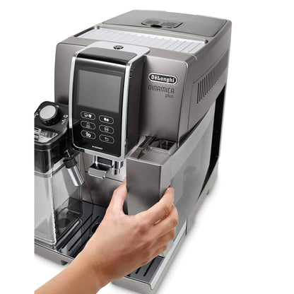 De'Longhi Dinamica Plus ECAM 370.95.T Titanium Automatic Coffee Machine – Bean to Cup, Smart Touchscreen, Milk Frother