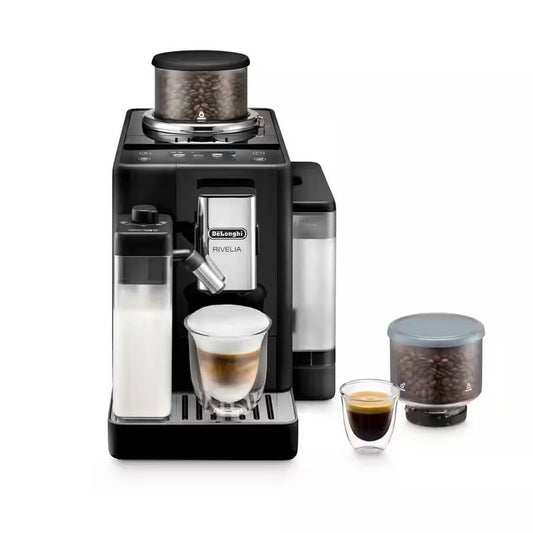 De'Longhi Rivelia Automatic Espresso Machine – Bean to Cup Coffee Maker with Grinder, Milk Frother & Iced Coffee | Compact Italian Design | Black