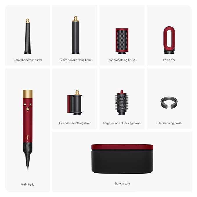 Dyson Airwrap I.D. Multi-Styler &amp; Dryer – Red Velvet &amp; Gold, Limited Edition, 1300 Watts | No Heat Damage, Bluetooth Enabled, Perfect Curls Every Time
