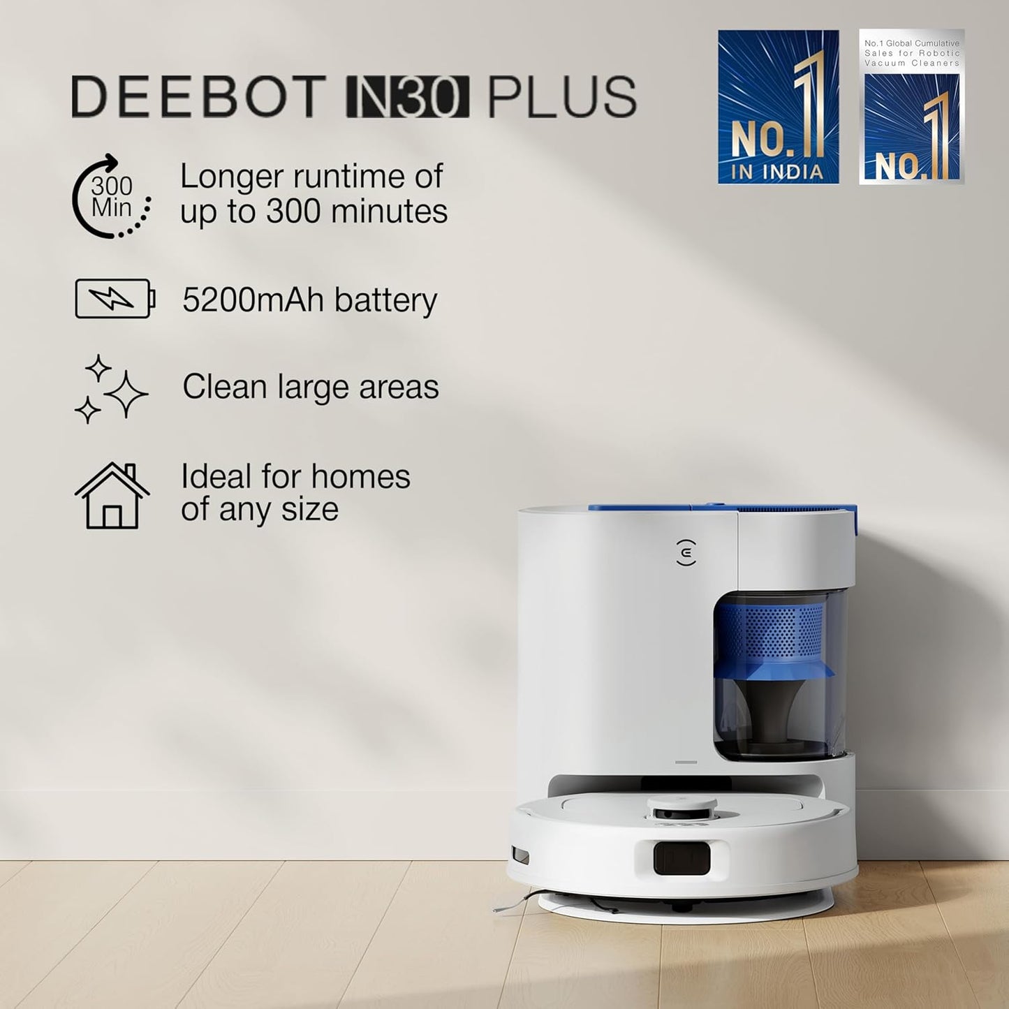 ECOVACS DEEBOT N30 Plus 2-in-1 Robot Vacuum & Mop  2025 Launch  10000Pa Suction, Auto-Empty, TrueMapping, 5200mAh Battery