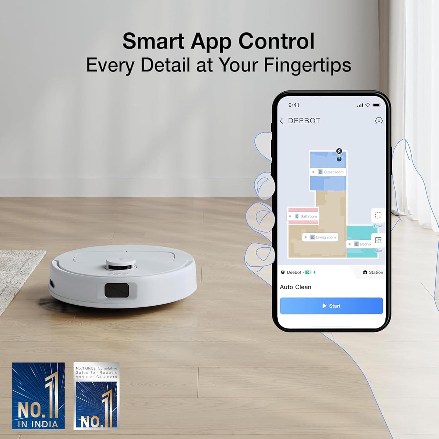 ECOVACS DEEBOT T80 OMNI – 2025 New Launch  2-in-1 Robot Vacuum & Mop  18,000 Pa Powerful Suction  6400 mAh Long-Run Battery  OZMO Roller Real-Time Mop Washing  Self-Emptying & Hot Air Drying  AI ReMop 2.0  ZeroTangle 3.0 Technology