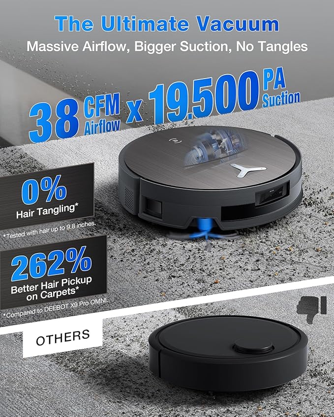 ECOVACS DEEBOT X11 OmniCyclone Robot Vacuum & Mop  19,500Pa Suction, OZMO Roller 2.0, Bagless OmniCyclone Station & AIVI 3D Navigation