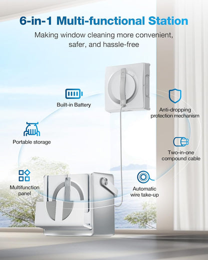 ECOVACS WINBOT W2 Pro OMNI Portable Window Cleaning Robot Intelligent Window Cleaning Robot with 3-Nozzle Wide-Angle Spray  WIN-SLAM 4.0 Navigation  Deep Edge Cleaning  5500Pa Suction Power White
