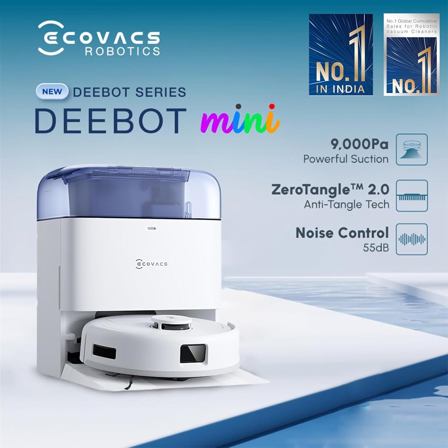 ECOVACS DEEBOT MINI OMNI | 2025 Launch | 9000 Pa Suction, 2-in-1 Robot Vacuum & Mop, Self-Emptying Omni Station, TrueMapping 2.0, ZeroTangle 2.0, 45°C Hot Air Dry