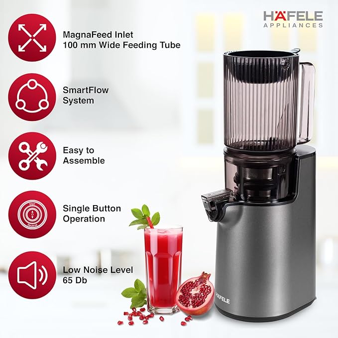 Häfele Magnus Prime Cold Press Slow Juicer – 250W Powerful Motor, Silent Operation, High Juice Yield, 2.9 kg, Silver – Premium Cold Press Juicer for Fruits & Vegetables