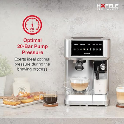 Häfele U-Kaffee Nova 20-Bar Espresso Machine – 1.6L Water Tank, Thermoblock Heating, Built-in Cleaning, 2-Year Warranty (Silver)