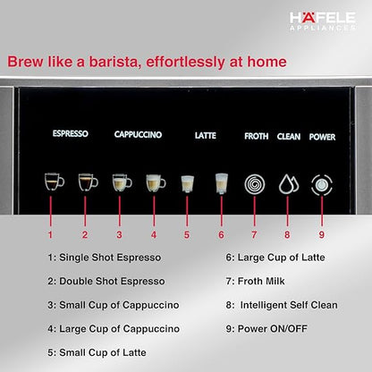 Häfele U-Kaffee Nova 20-Bar Espresso Machine – 1.6L Water Tank, Thermoblock Heating, Built-in Cleaning, 2-Year Warranty (Silver)
