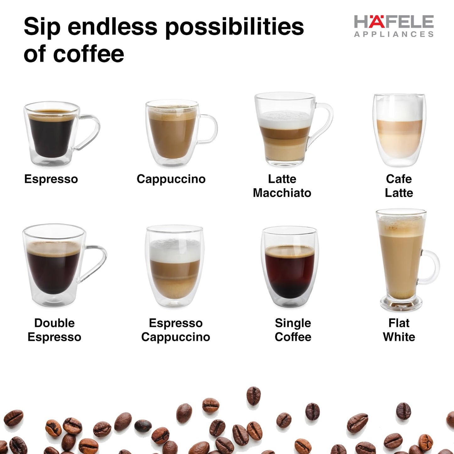 Hafele U-Kaffee Plus Coffee Machine 15 Bar Espresso Maker with Thermoblock Technology, 1250W, Single Double Shot, Cappuccino & Latte, 500ml Removable Milk Tank