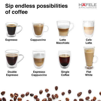 Hafele U-Kaffee Plus Coffee Machine 15 Bar Espresso Maker with Thermoblock Technology, 1250W, Single Double Shot, Cappuccino & Latte, 500ml Removable Milk Tank