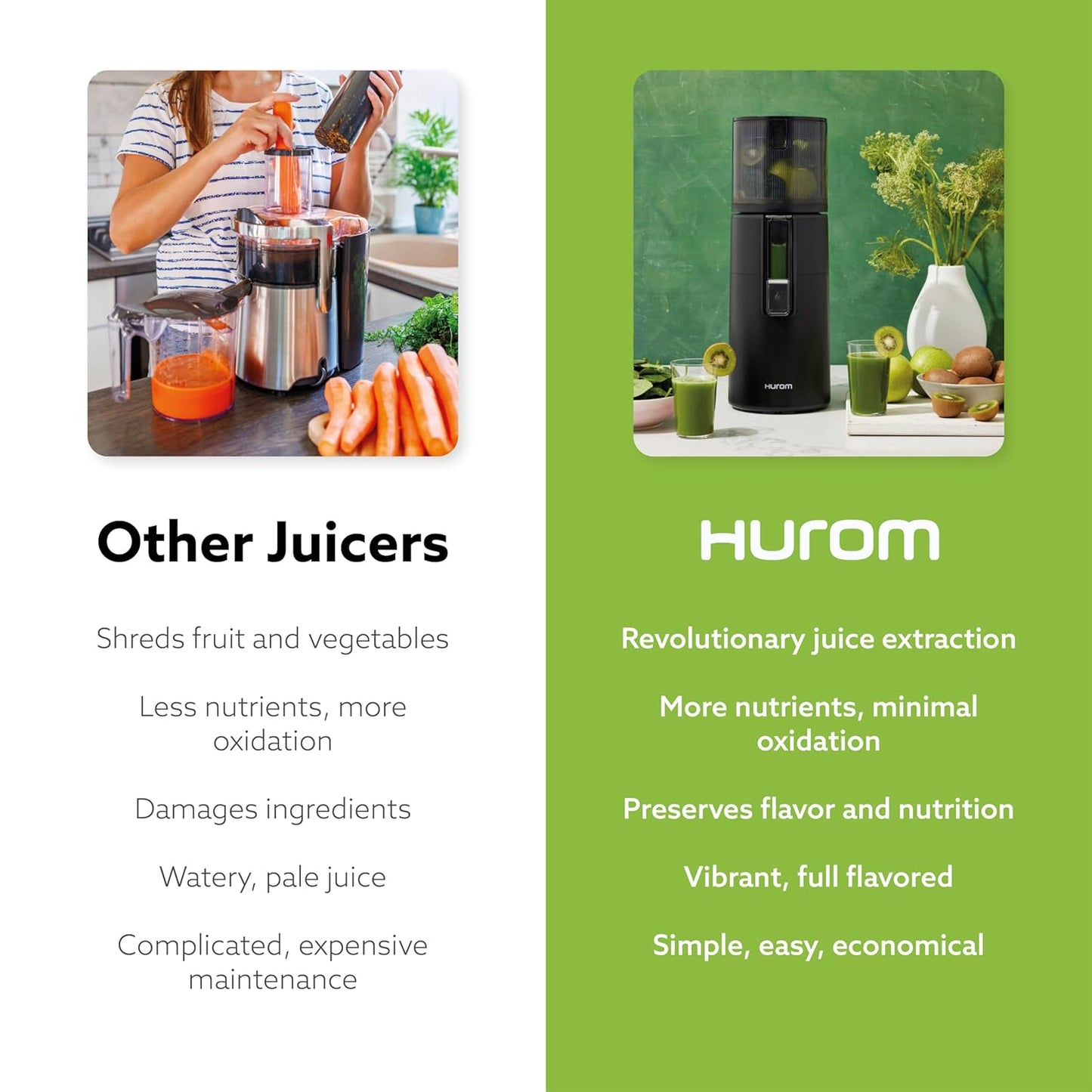 Hurom New H400 Cold Press Juicer  Premium Slow Juicer for Fruits, Vegetables & Nut Milk  Self-Feeding, Easy Clean, Ultra-Quiet