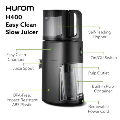Hurom New H400 Cold Press Juicer  Premium Slow Juicer for Fruits, Vegetables & Nut Milk  Self-Feeding, Easy Clean, Ultra-Quiet