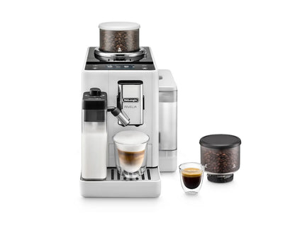 DeLonghi Rivelia EXAM440.55.W Automatic Coffee Machine – Freshly Ground Beans, Inter Bean Holder, Manual Milk Frother, Button Display, Espresso & Cappuccino Maker