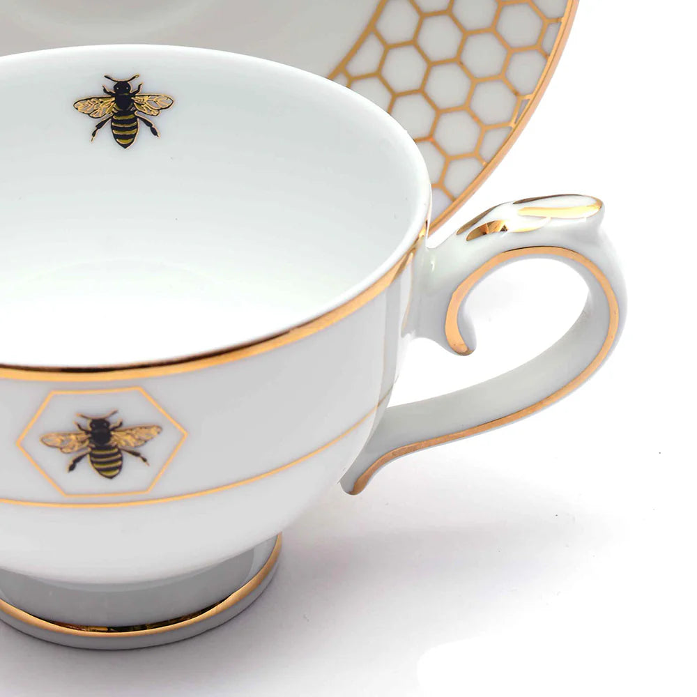 Ichkan Bee Black Porcelain Cup & Saucer Set 12 Piece – Premium Luxury Tea & Coffee Cups