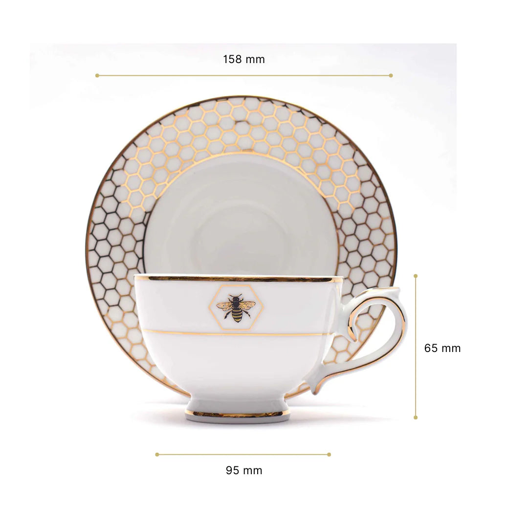 Ichkan Bee Black Porcelain Cup & Saucer Set 12 Piece – Premium Luxury Tea & Coffee Cups