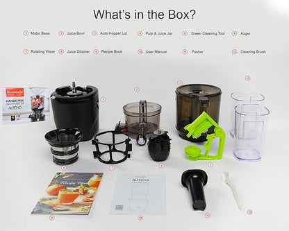 Kuvings AUTO10 Black Automatic Cold Press Juicer  Hands-Free Whole Slow Juicer with Auto Cutting, One-Touch Operation