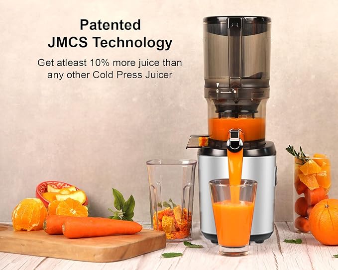 Kuvings AUTO6 Silver Cold Press Juicer  Hands-Free Automatic Cutting, Whole Fruit & Vegetable Slow Juicer, 200W, 12Yr Warranty