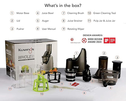 Kuvings B1700 Cold Press Whole Slow Juicer (Phantom Black)  240W Motor, Patented JMCS for 10% More Juice, All-in-1 Fruit & Vegetable Juicer, 12-Year Motor Warranty