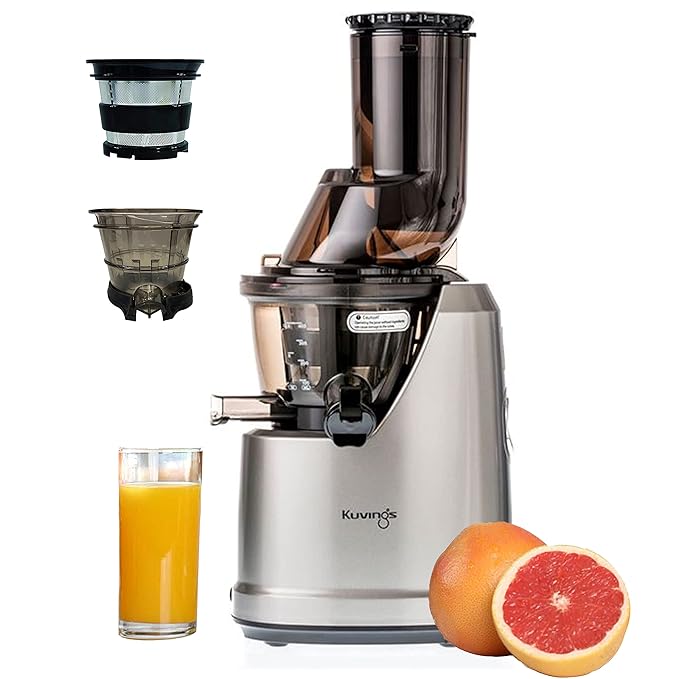 Kuvings B1700 Whole Slow Juicer Dark Silver  Patented JMCS Tech for Higher Juice Yield, 240W Powerful Motor, 12 Yrs Motor Warranty, With Attachments