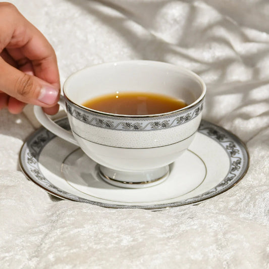 Mariella Dankotuwa Sri Lankan 12-Piece Grey Tea Cup & Saucer Set – Elegant Porcelain Tableware