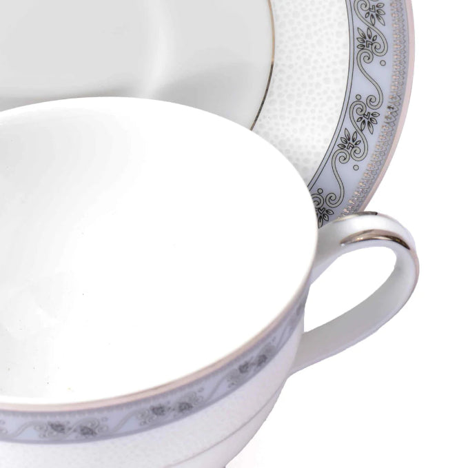 Mariella Dankotuwa Sri Lankan 12-Piece Grey Tea Cup & Saucer Set – Elegant Porcelain Tableware