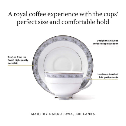 Mariella Dankotuwa Sri Lankan 12-Piece Grey Tea Cup & Saucer Set – Elegant Porcelain Tableware