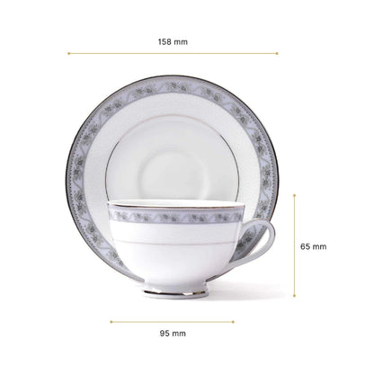 Mariella Dankotuwa Sri Lankan 12-Piece Grey Tea Cup & Saucer Set – Elegant Porcelain Tableware